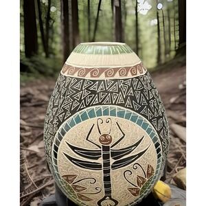 Mata Ortiz Pottery Cindy Ponce Paquime Etched Dragonfly Pot Olla Mexico Clay Art